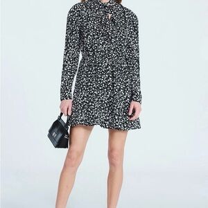 Chic Black and White Floral Long Sleeve Dress